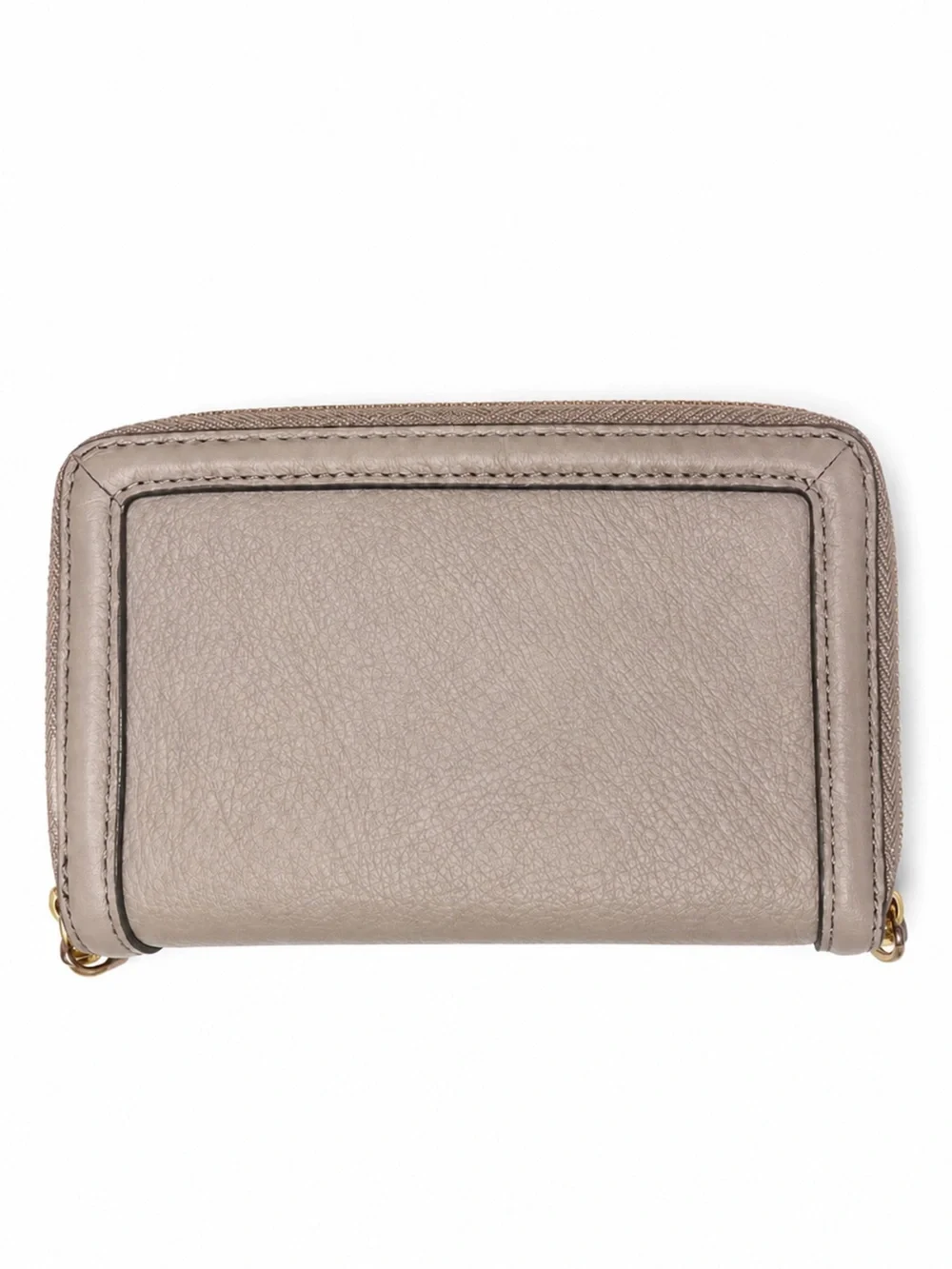 Tory Burch Taupe Logo Zip Card Holder with Gold Emblem